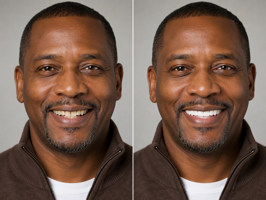 Antes e depois de faceta de resina